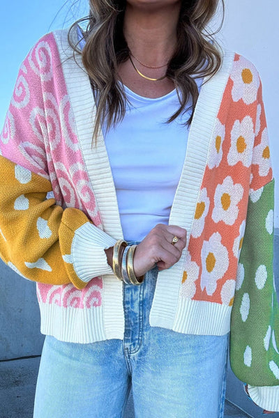 Madeleine® | Mixed floral and polka dot open front cardigan