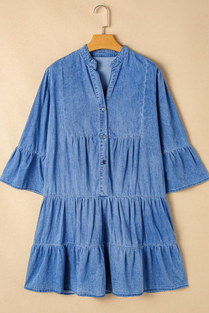 Sol® | Denim dress with notched three-quarter sleeves