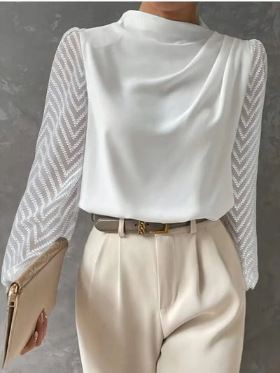 Samanta® | Blouse With Illusion Sleeves And Ruched Mocha Neckline