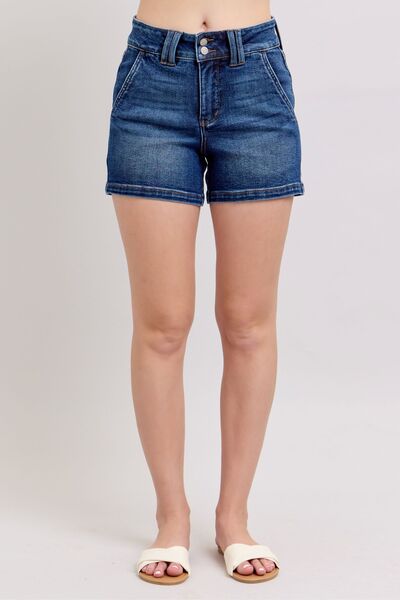 Madeleine® | Full size plus size double button waist denim shorts