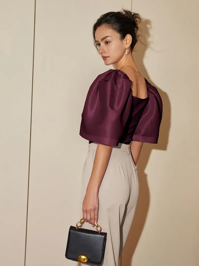 Ersilia® | Elegant Satin Blouse With Puff Sleeves