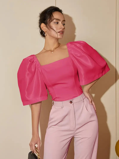 Ersilia® | Elegant Satin Blouse With Puff Sleeves