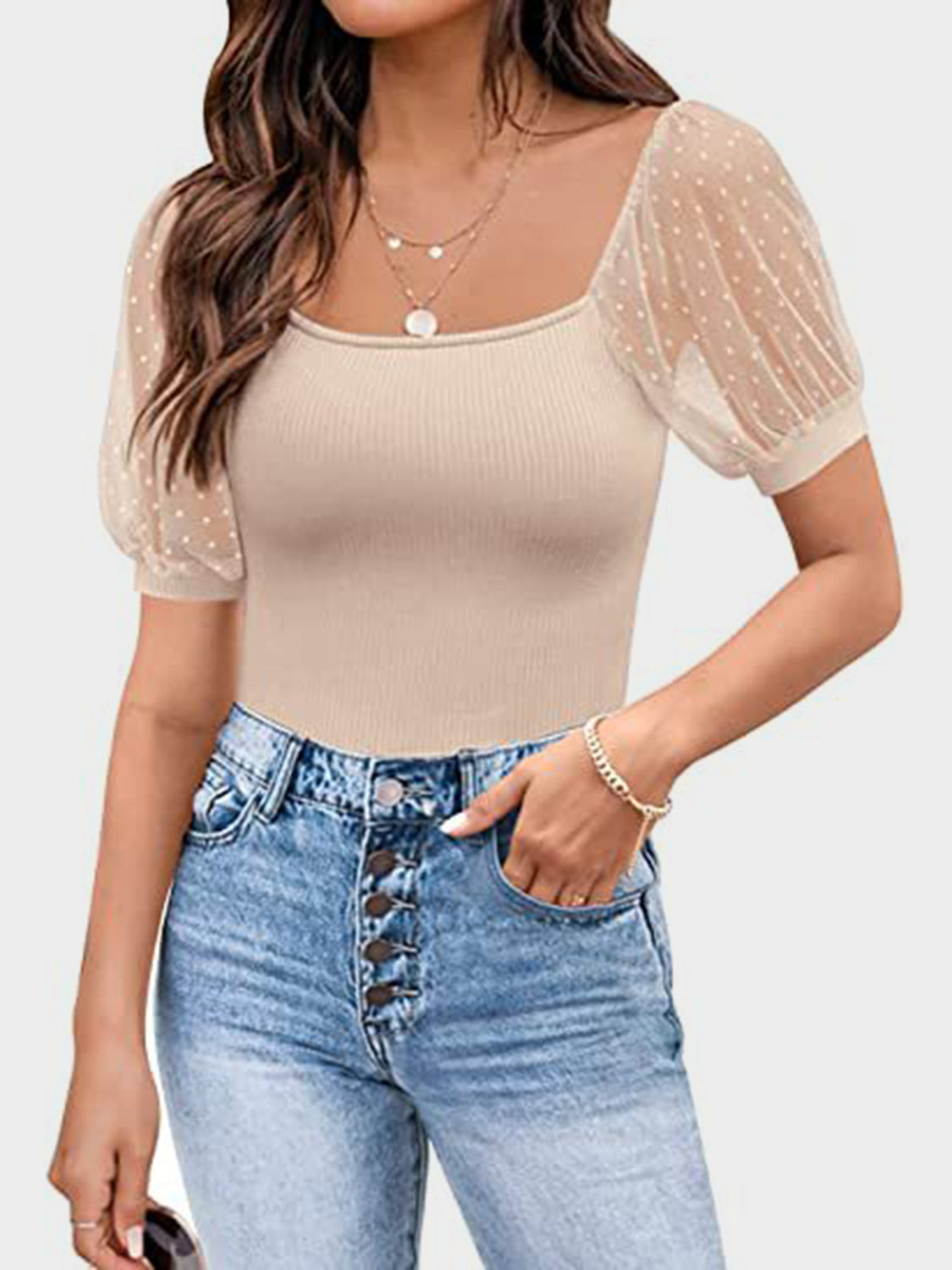 Agustina® | Short-sleeved T-shirt with a square neckline
