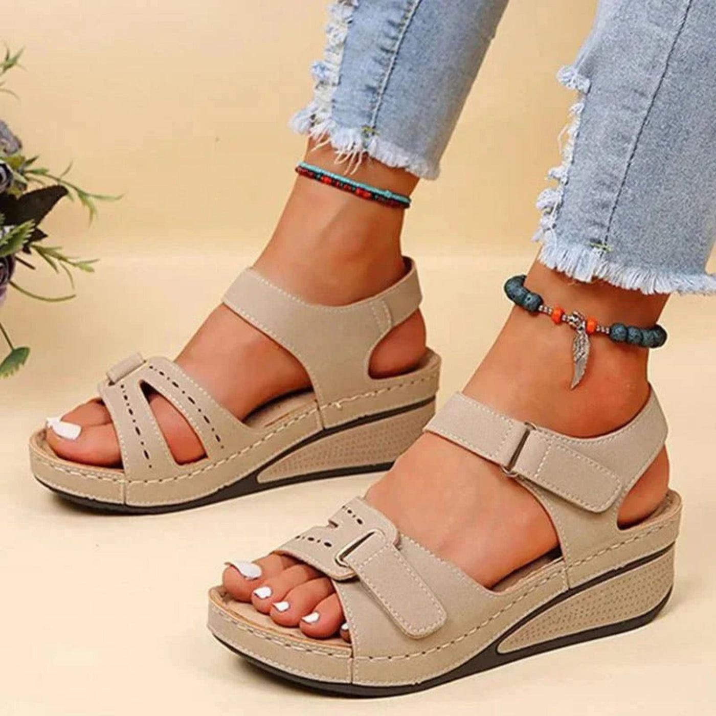 Liliana® | Women's wedge sandals with adjustable buckle closure