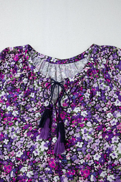 Amanda® | Floral blouse with balloon sleeves and tie collar