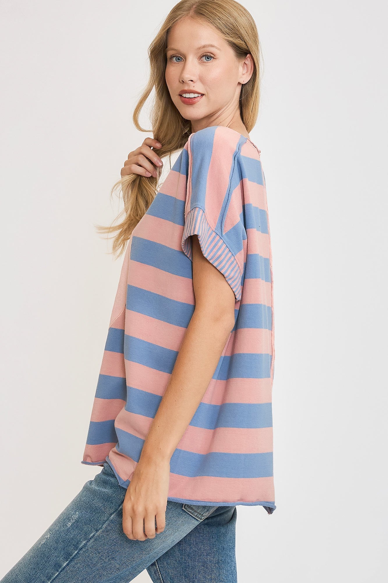 Aida® | Striped French terry T-shirt with peace sign patch