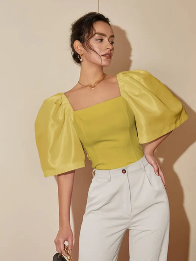 Ersilia® | Elegant Satin Blouse With Puff Sleeves