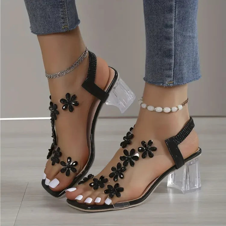 Camila® | Women's flower rhinestone heel sandals