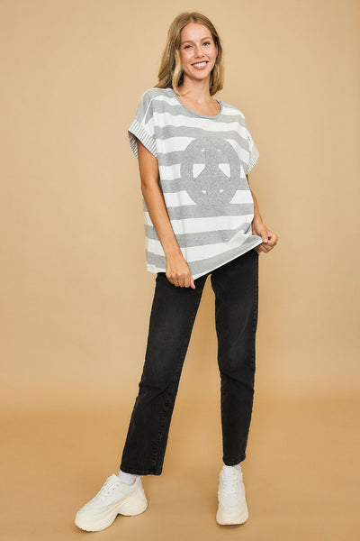 Araceli® | Striped French terry T-shirt with peace sign patch