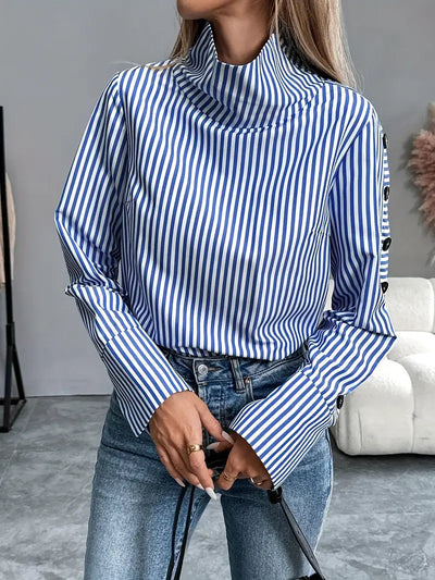 Margherita® | Striped Cotton Blouse With High Neck