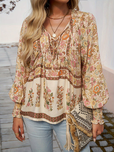Brenessa® | Floral Blouse With V-Neck And Drawstring