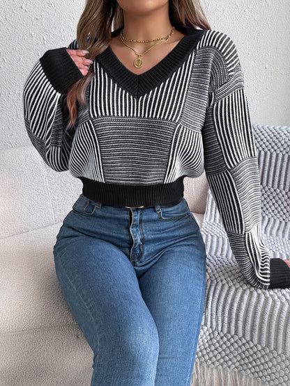 Adeline® | Striped long-sleeved sweater with V-neck