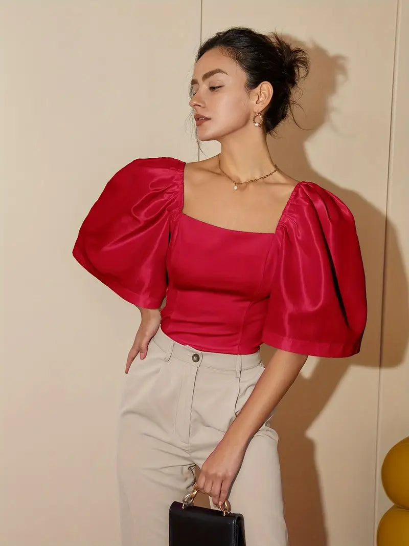 Ersilia® | Elegant Satin Blouse With Puff Sleeves