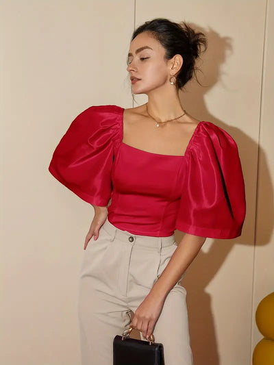 Ersilia® | Elegant Satin Blouse With Puff Sleeves