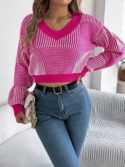 Adeline® | Striped long-sleeved sweater with V-neck