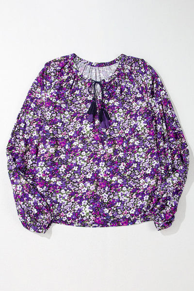 Amanda® | Floral blouse with balloon sleeves and tie collar