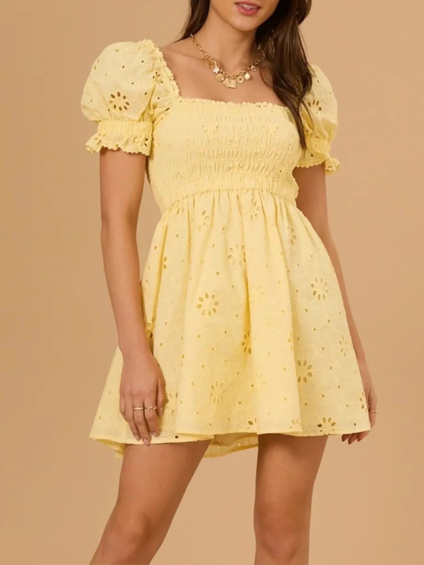Maddalena® | Puff Sleeve Open Back Mini Dress