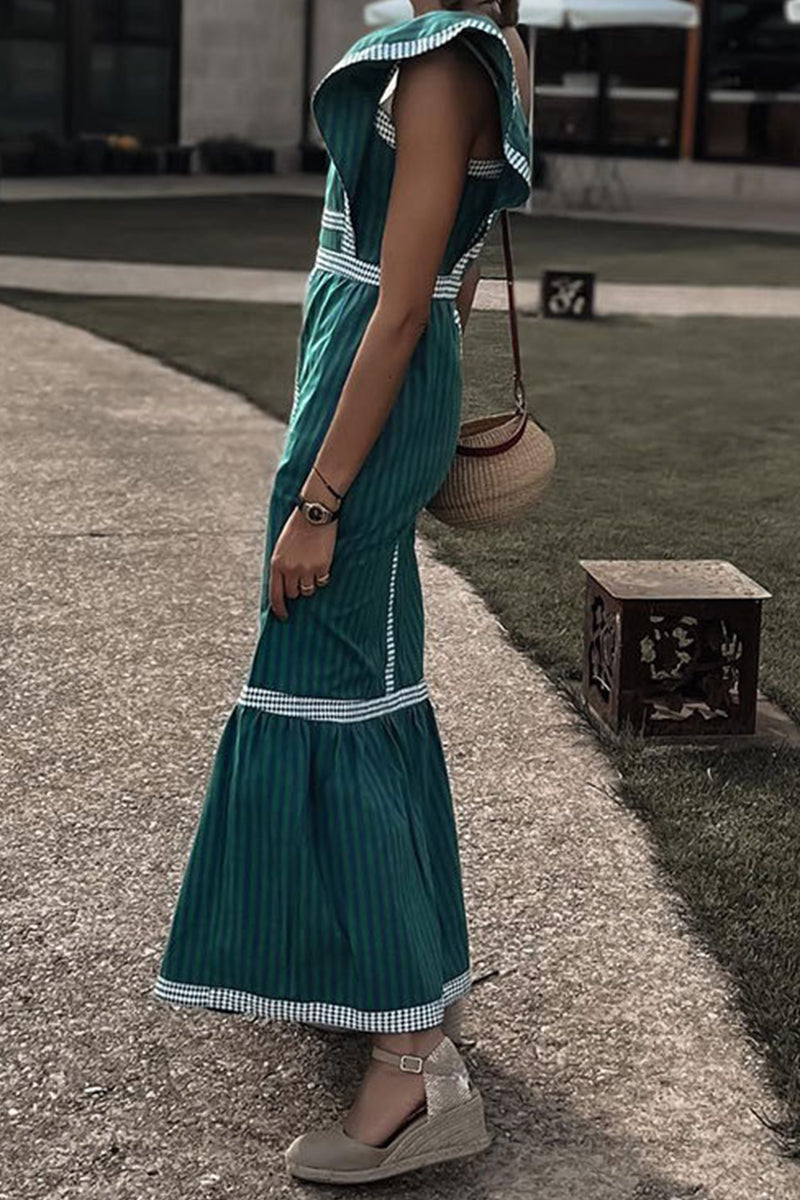 Keira® | Casual elegant plaid patchwork flounce square collar A-line dresses