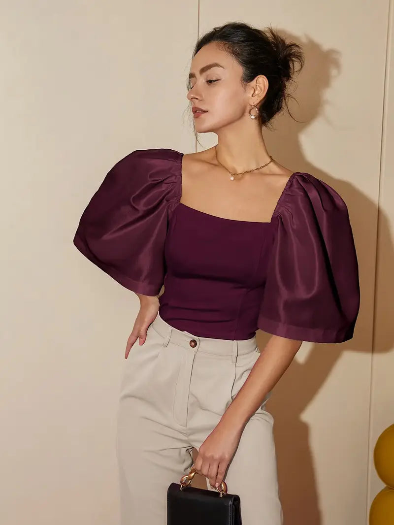 Ersilia® | Elegant Satin Blouse With Puff Sleeves