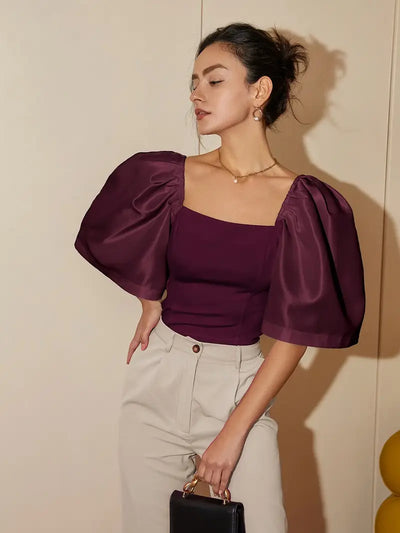 Ersilia® | Elegant Satin Blouse With Puff Sleeves