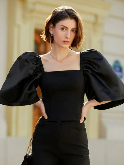 Ersilia® | Elegant Satin Blouse With Puff Sleeves