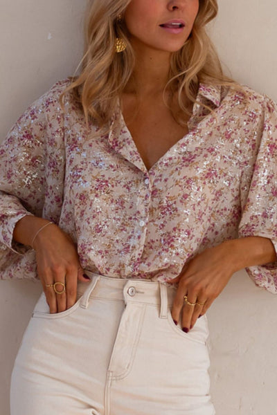 Angela® | Printed long sleeve collared shirt