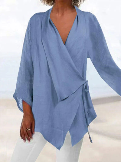 Clara® | Cotton and linen blouse with lace-up collar for women