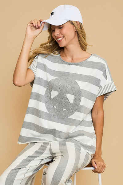 Araceli® | Striped French terry T-shirt with peace sign patch