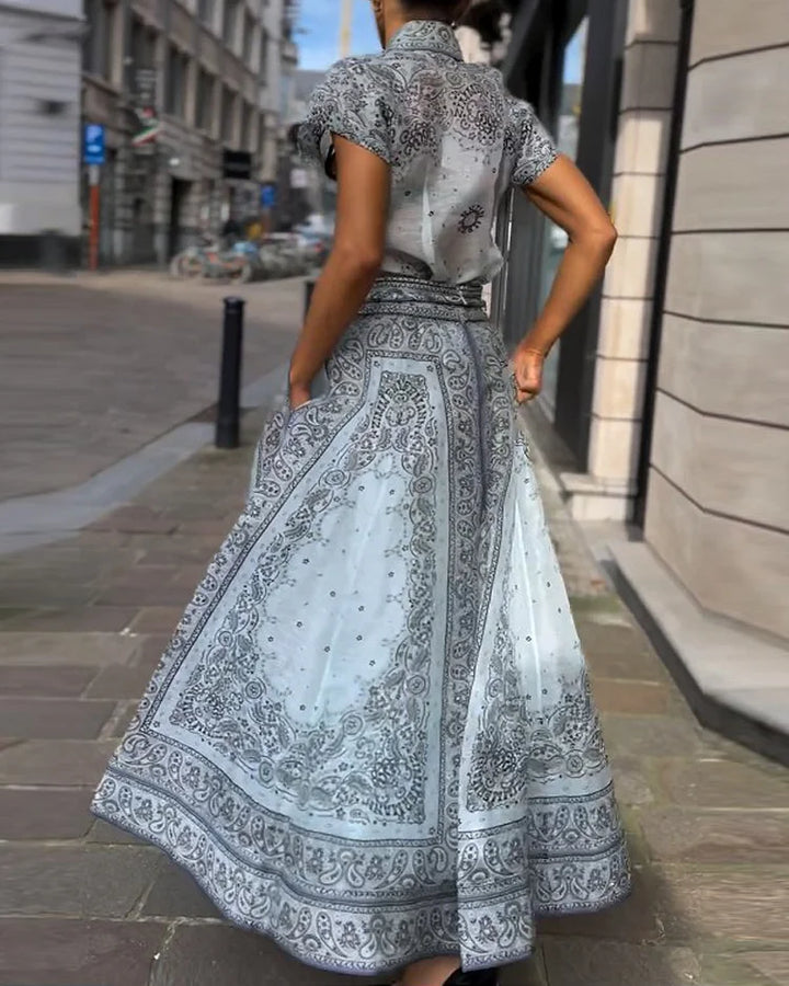 Angela® | Impera printed blouse and falda set