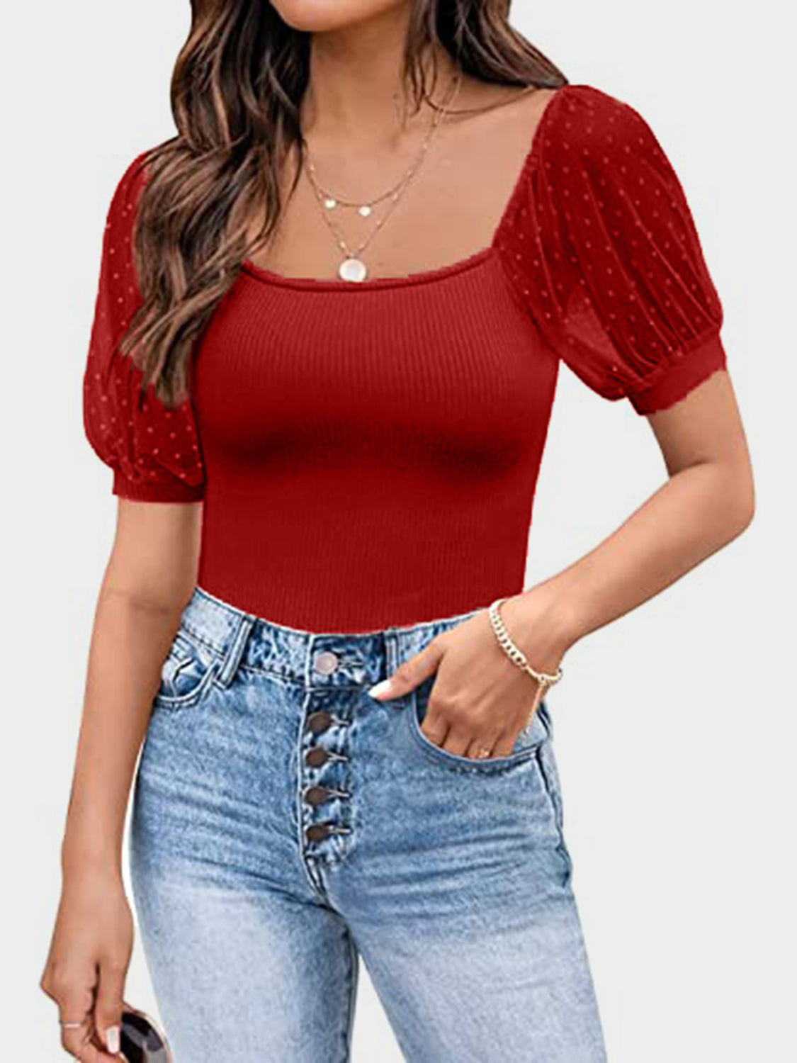 Agustina® | Short-sleeved T-shirt with a square neckline