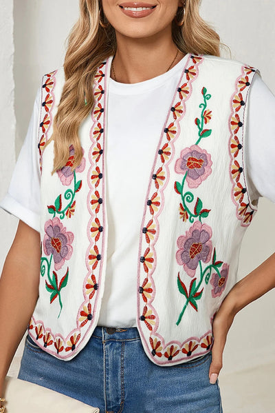 Madeleine® | White cardigan with boho floral embroidery