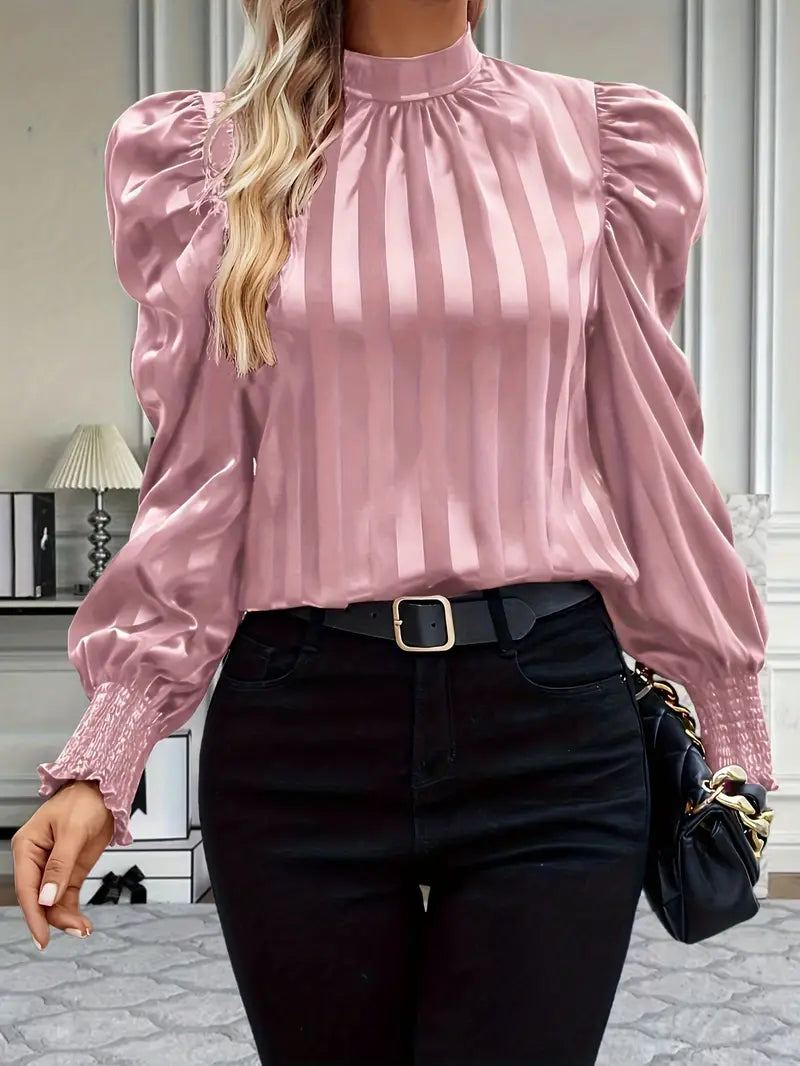 Browsmith® | Blouse With Stand-Up Collar And Puff Sleeves