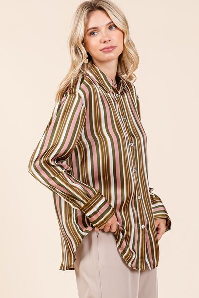 Ariadna® | Striped button-down satin shirt