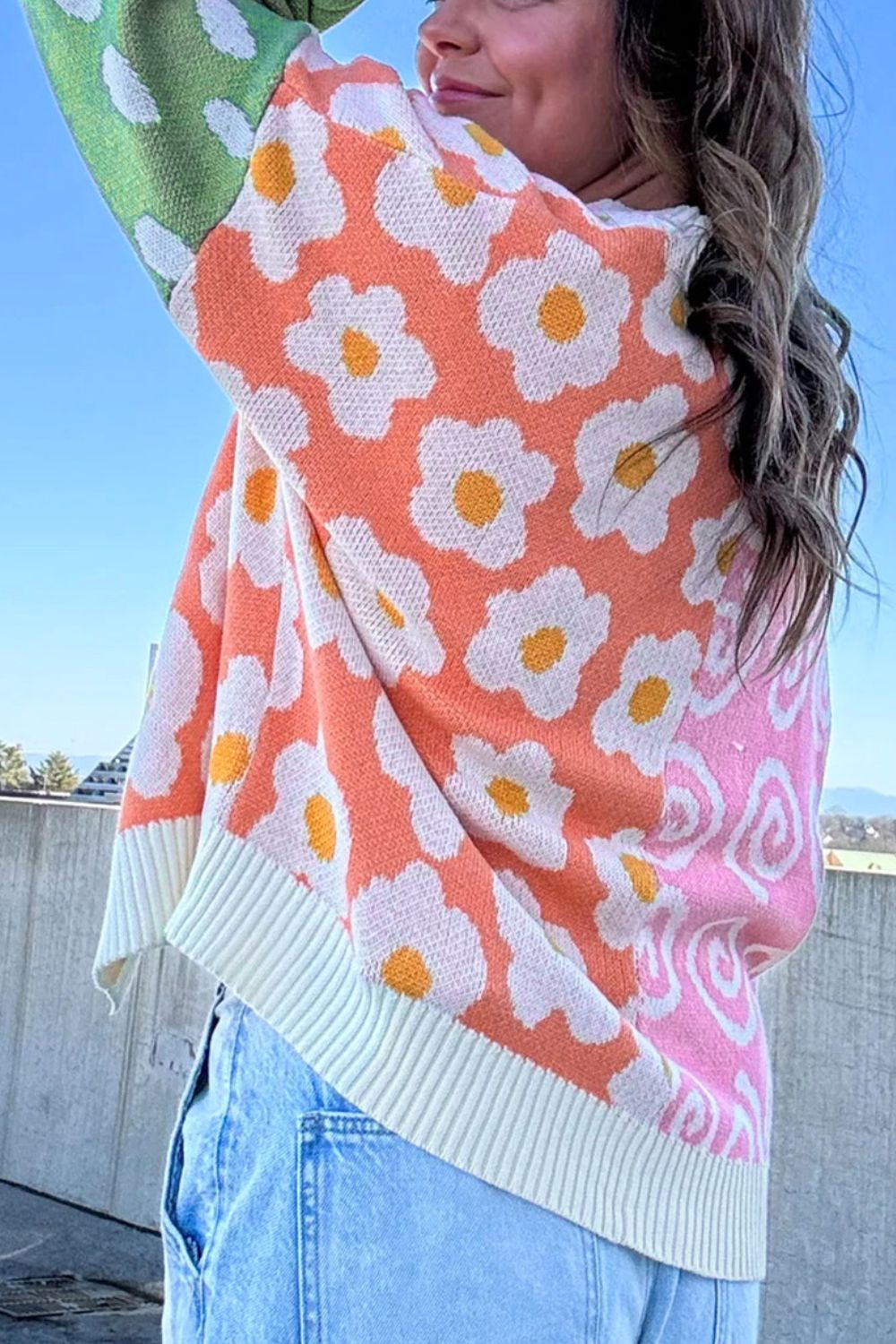 Madeleine® | Mixed floral and polka dot open front cardigan
