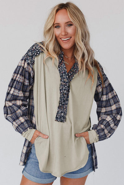 Fiona® | Red top with mixed check and floral print