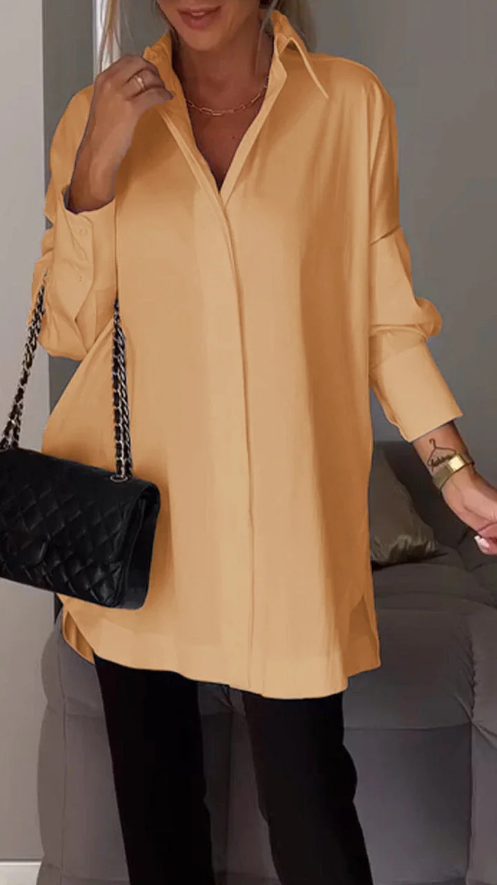 Brookleigh® | Elegant Oversized Shirt Blouse With Rolled Up Sleeves