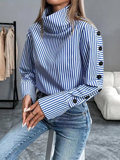 Margherita® | Striped Cotton Blouse With High Neck