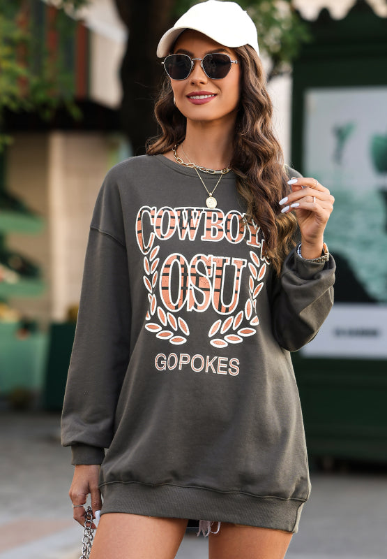 Amelie® | Long sleeve crew neck sweatshirt with letter graphic