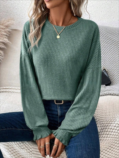 Olivia® | Ribbed crew neck t-shirt with lantern sleeves