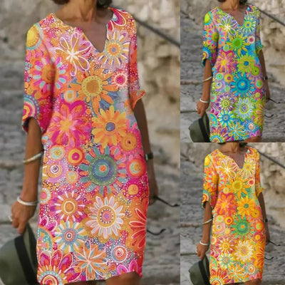 Luz® | Floral Print V-Neck Dress