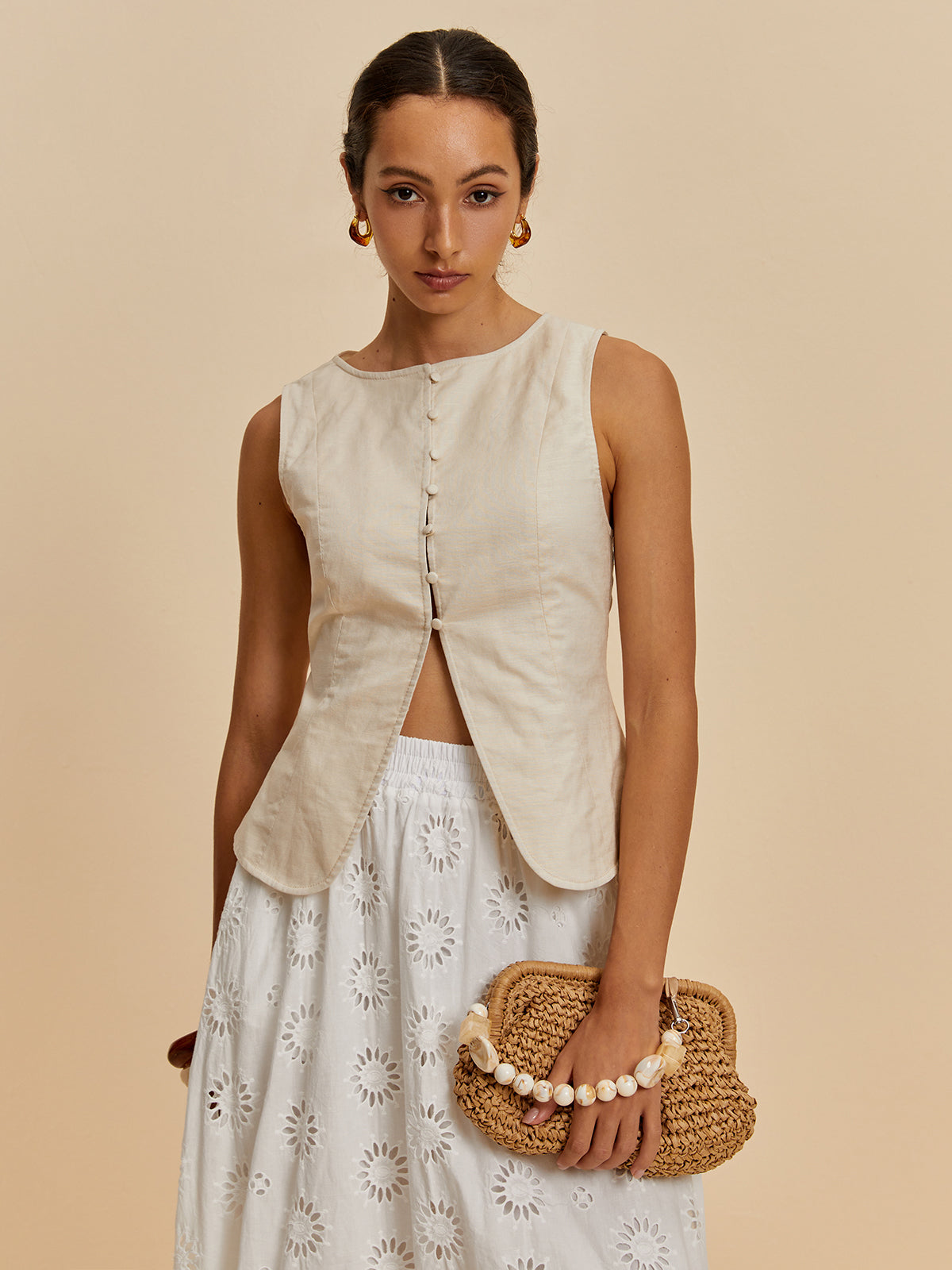 Anabella® | Casual Sleeveless Blouse Made Of Cotton And Linen