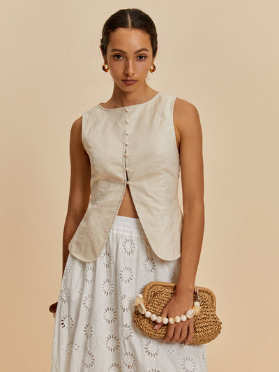 Anabella® | Casual Sleeveless Blouse Made Of Cotton And Linen