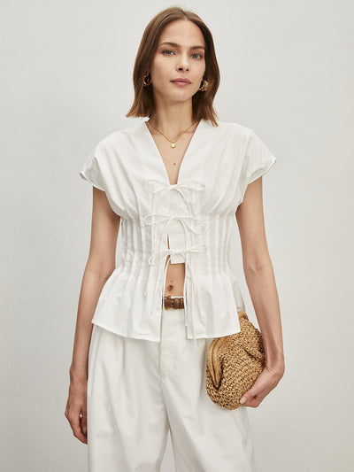 Amira® | Pleated Cotton Blouse With Knots
