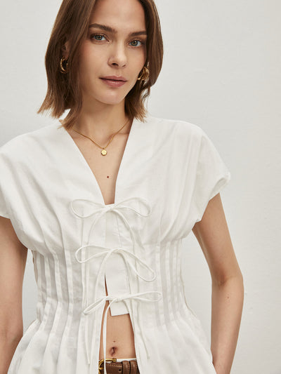 Amira® | Pleated Cotton Blouse With Knots
