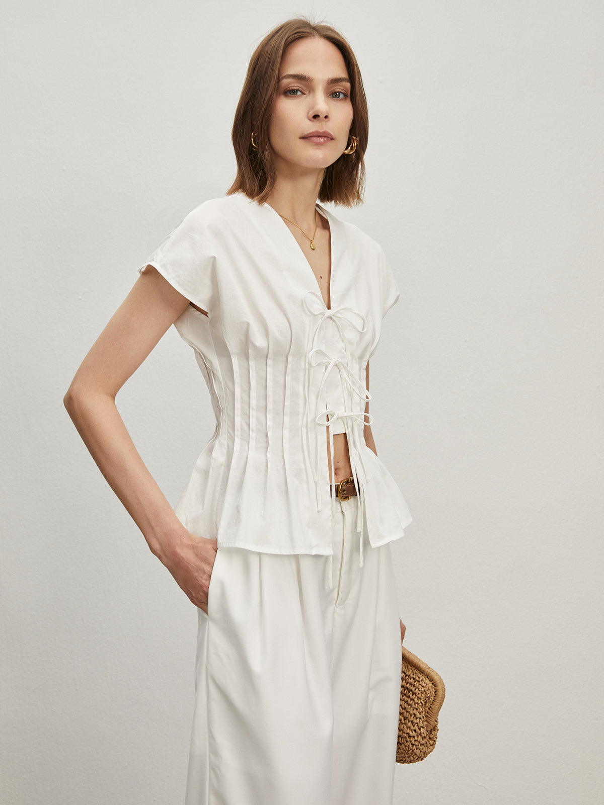 Amira® | Pleated Cotton Blouse With Knots