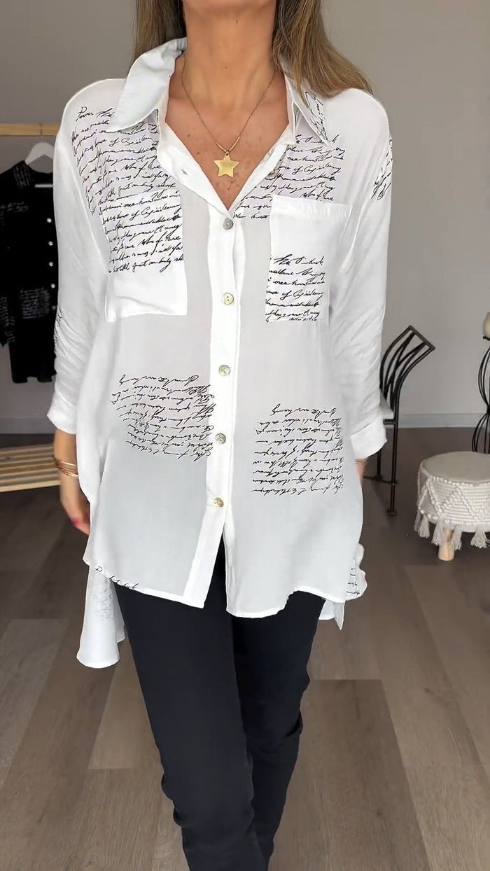 Alicia® | Women's lapel shirt with script print