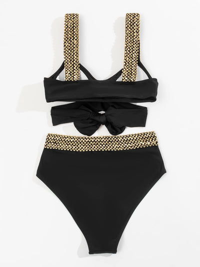 Luz® | Gold-colored bikini with cross straps and a high waist