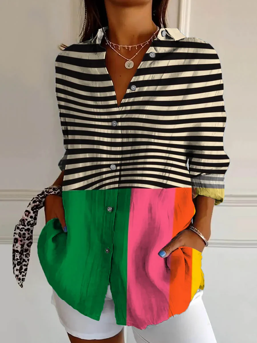 Aura® | Abstract cotton-linen women's blouse