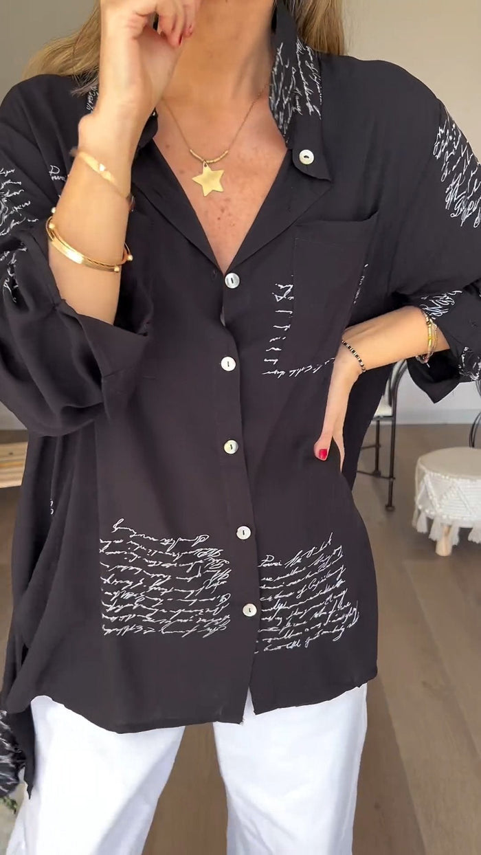 Alicia® | Women's lapel shirt with script print