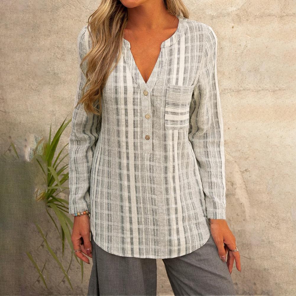Macy® | Casual Loose Long Sleeve V Neck Blouse